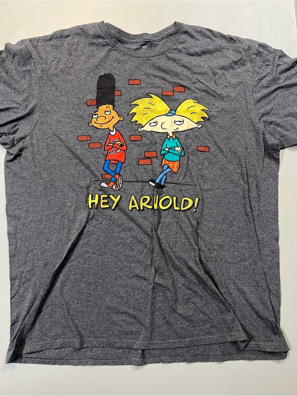 Hey Arnold Nickelodeon Graphic T Shirt Gray Cartoon Short Sleeve Adult XXL